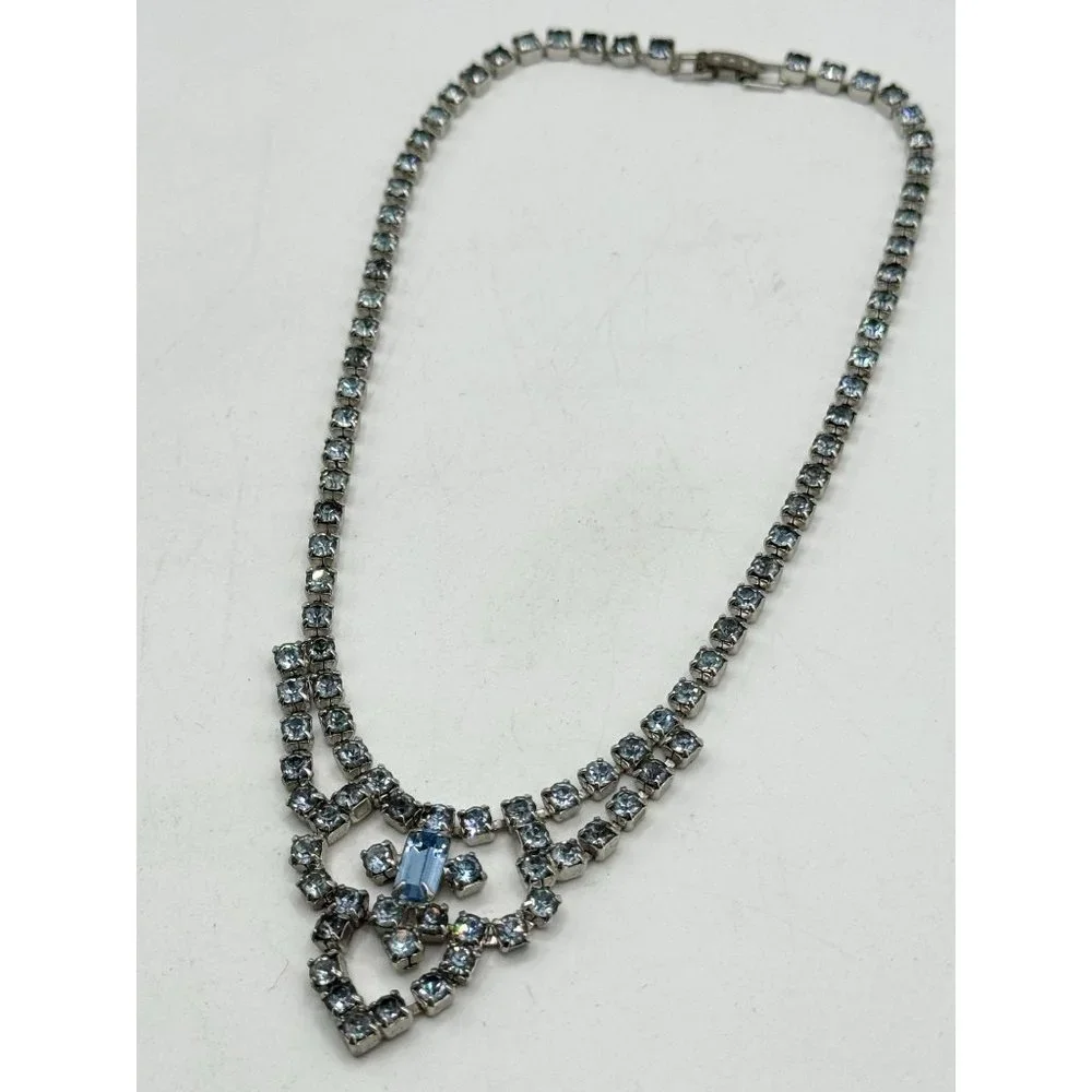 Vintage blue glass rhinestone collar necklace - Picture 2 of 6
